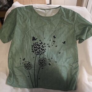 Green Top with Butterfly and Floral Design